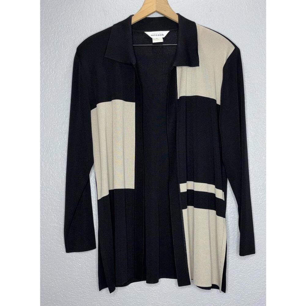 Misook Women's Colorblock Long Sleeve Acrylic Cardigan Sweater Jacket Size XL